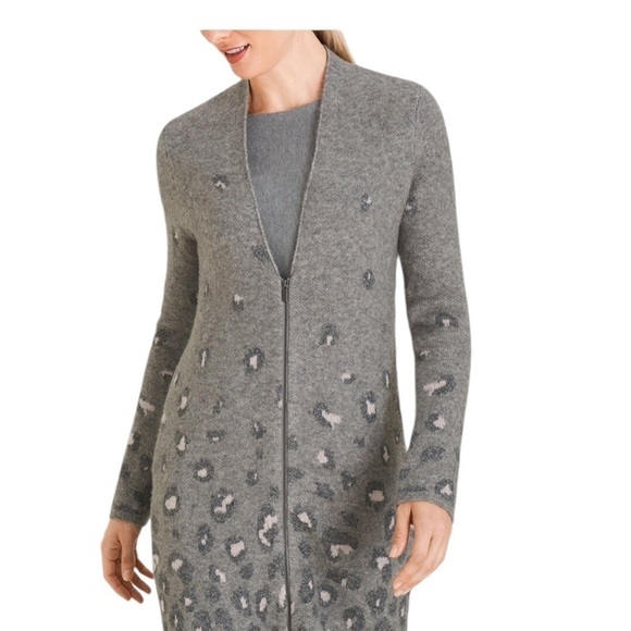 Chico's Sweaters - Chico gray and white cheetah metallic print cardigan sweater